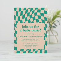 Baby shower Abstrait Retro Green Checkerboard