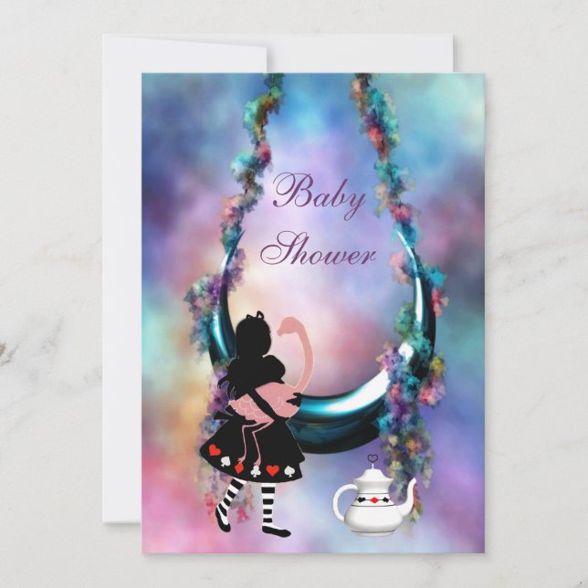 Invitation Baby shower accrochant de lune d'Alice et de (Devant)