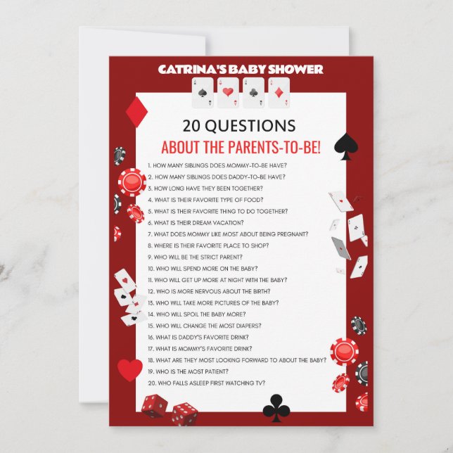 Invitation Baby shower Ace Casino - Nom modifiable, 5x7 (Devant)