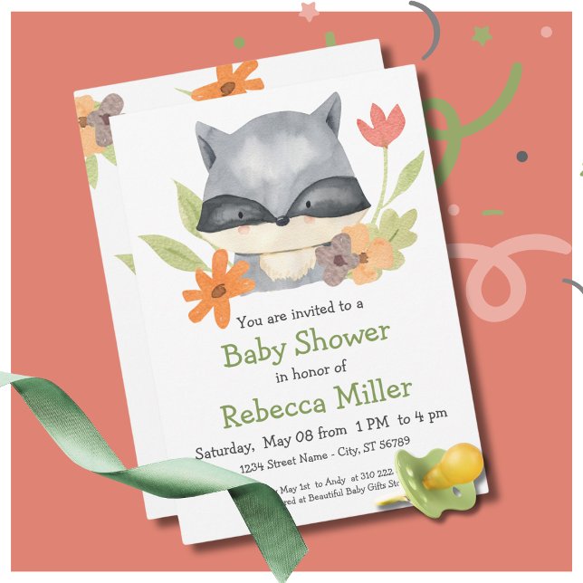 Invitation Baby shower adorable Baby Raccoon (Créateur téléchargé)