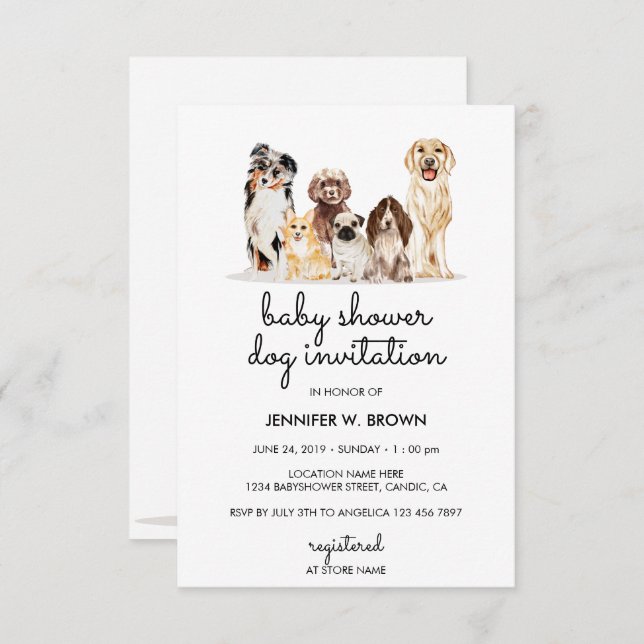 Invitation Baby shower adorable Chien Chien Chien Chien Chien (Devant / Derrière)