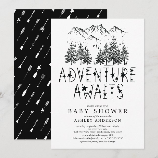 Invitation Baby shower Adventure Await (Devant / Derrière)