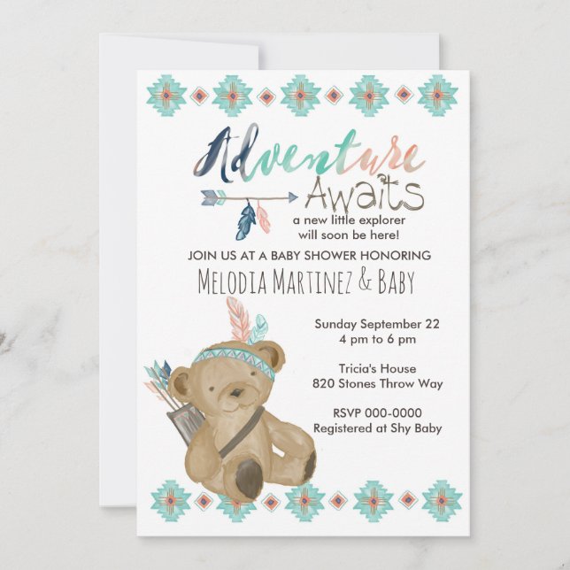 Invitation Baby shower Adventure Await (Devant)