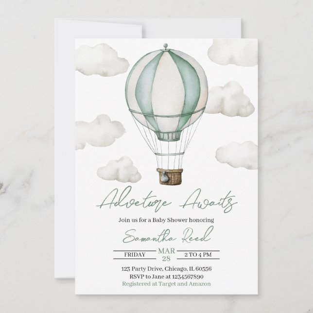 Invitation Baby shower Adventure Await (Devant)