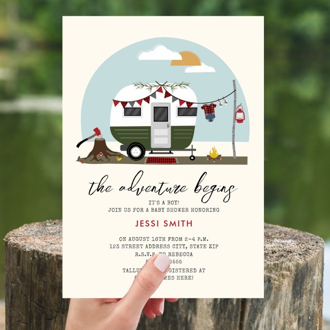 Invitation Baby shower Adventure Green Camper Lumberjack (Créateur téléchargé)