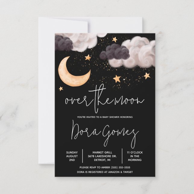 Invitation Baby shower aérien nocturne sur la Lune (Devant)