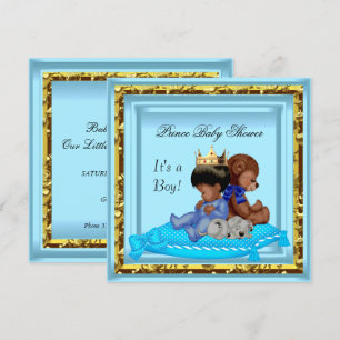 Invitation Baby shower africain américain Blue Gold Boy Princ