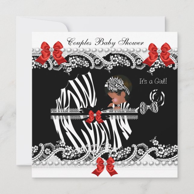 Invitation Baby shower Africain-Américain fille Zebra (Devant)