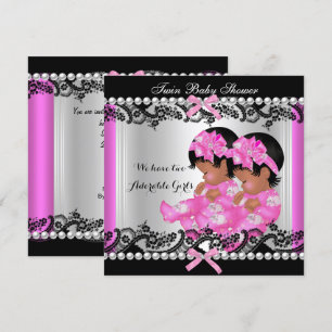 Invitation Baby shower Africain Américain Twin Girls Hot Pink