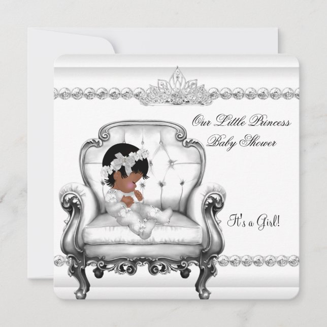 Invitation Baby shower African American Princess Girl Chair (Devant)