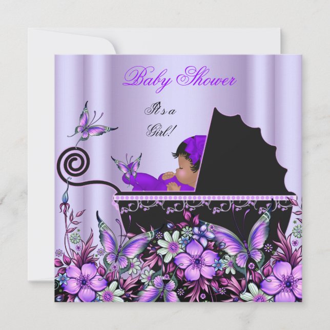 Invitation Baby shower afro-américain bébé fille pourpre (Devant)