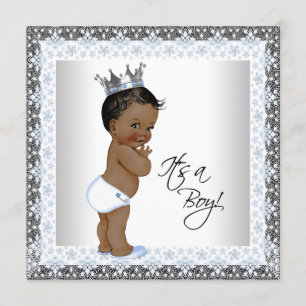 Invitation Baby shower afro-américain bleu et gris
