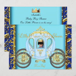 Invitation Baby Shower Afro-Américain Bleu Or Garçon
