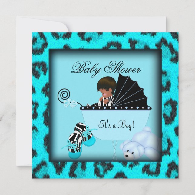 Invitation Baby shower afro-américain Boy Zebra Animal (Devant)