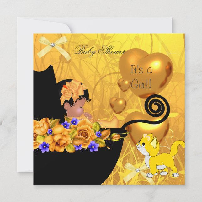 Invitation Baby shower afro-américain fille Kitten Orange (Devant)