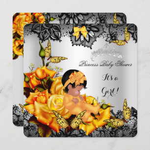 Invitation Baby shower afro-américain fille papillon jaune
