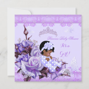 Invitation Baby shower afro-américain fille papillon Lilac