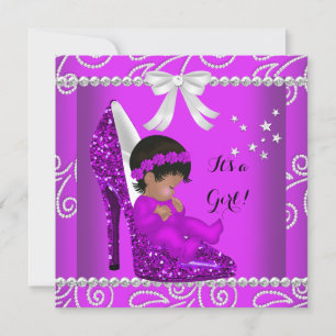 Invitation Baby shower afro-américain fille rose
