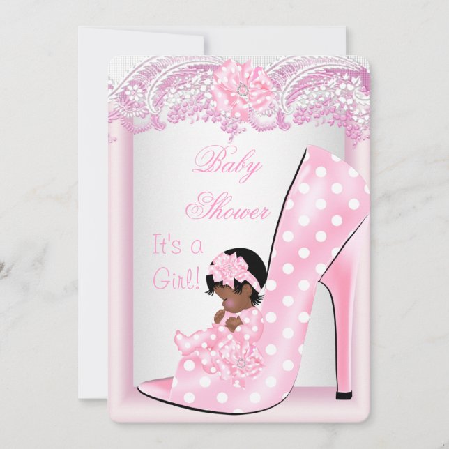 Invitation Baby shower afro-américain fille rose bébé chaussu (Devant)