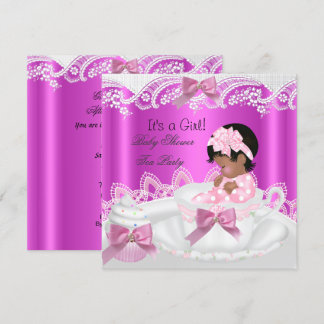 Invitation Baby shower afro-américain fille rose dans une tas