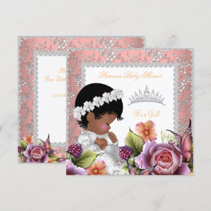 Invitation Baby shower afro-américain fille Rose de corail