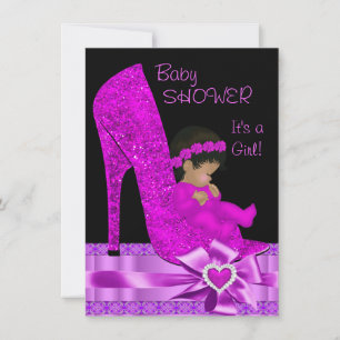 Invitation Baby shower afro-américain fille rose violet chaus