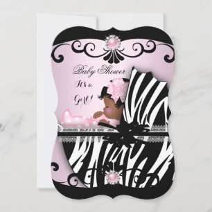 Invitation Baby shower afro-américain fille rose Zebra 4