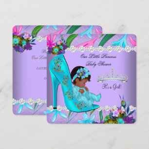 Invitation Baby shower afro-américain fille sarcelle violet