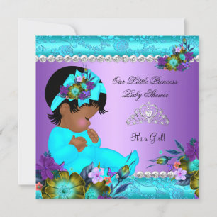 Invitation Baby shower afro-américain fille Turquoise pourpre