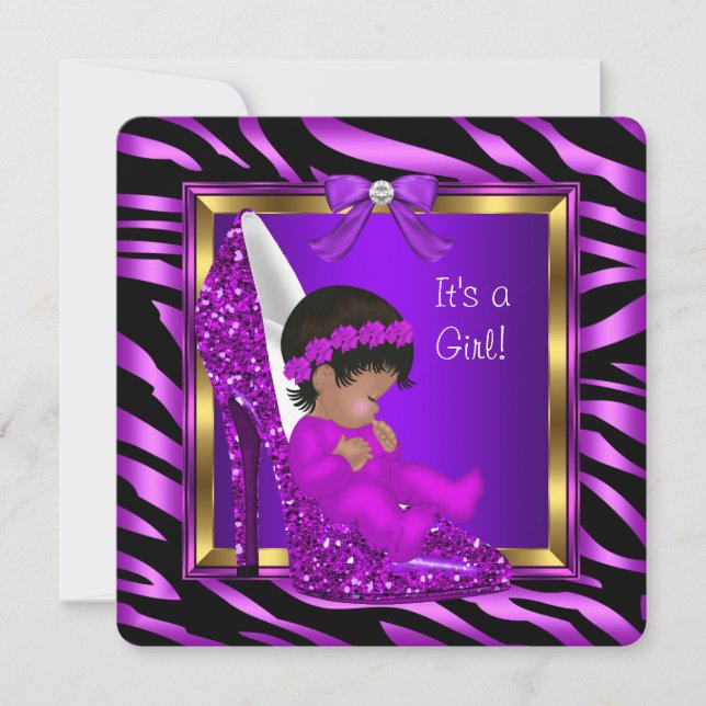 Invitation Baby shower afro-américain fille violet rose (Devant)