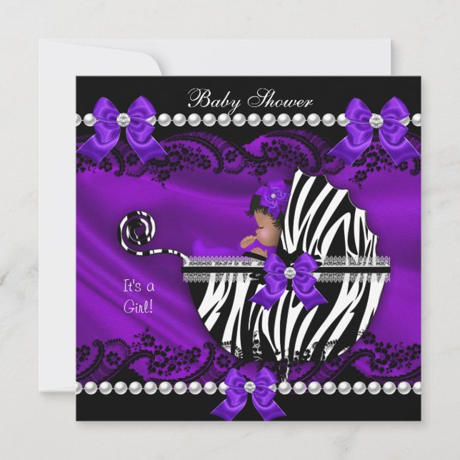 Invitation Baby shower afro-américain fille violette Zebra (Devant)