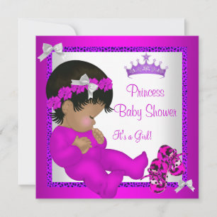 Invitation Baby Shower Afro-Américain Léopard Rose Violet