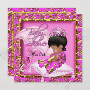 Invitation Baby shower afro-américain mignon Or rose