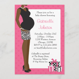Invitation Baby shower afro-américain pour la femme rose Zebr