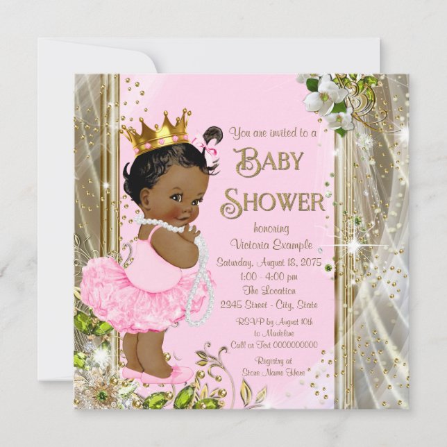 Invitation Baby shower afro-américain Princess Pink Tutu (Devant)