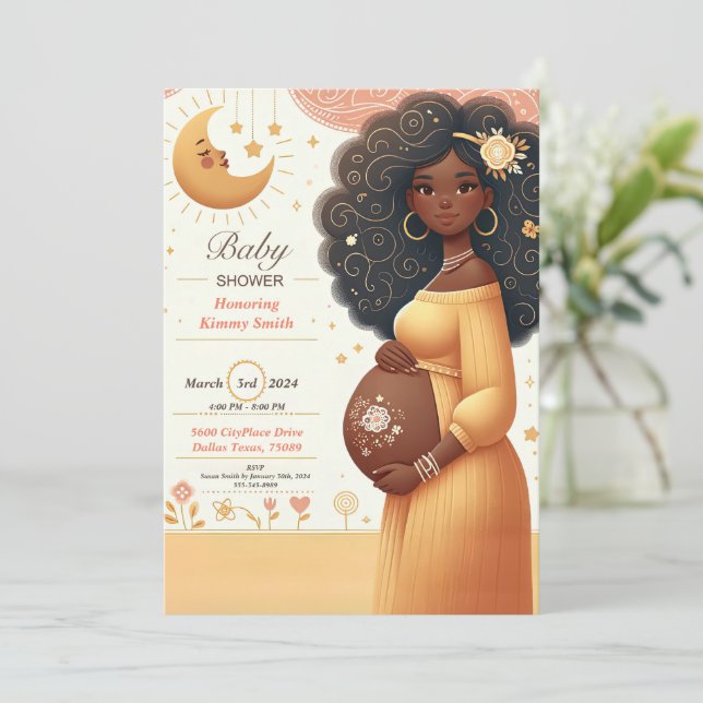 Invitation Baby shower afro-américaine (Debout devant)