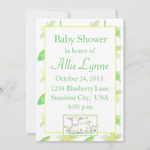 Invitation Baby shower Agneau d'invitation Mouton Fleurs Jaun