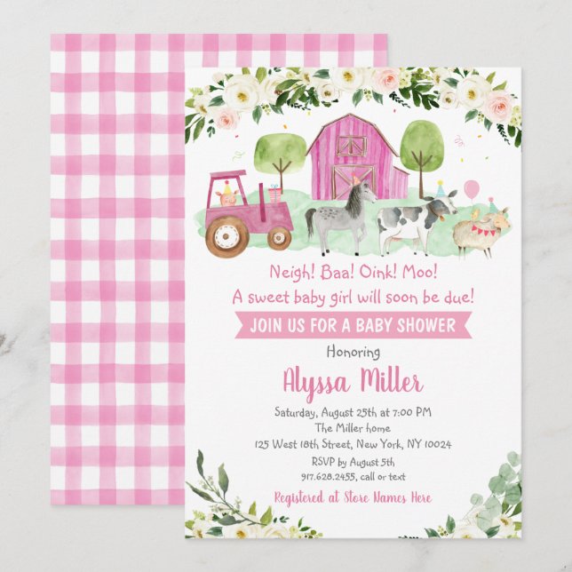 Invitation Baby shower agricole rose (Devant / Derrière)