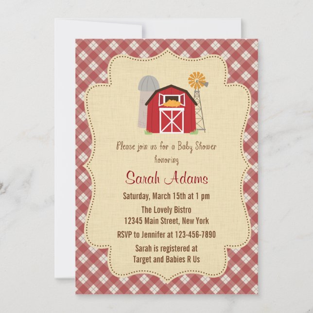 Invitation Baby shower agricole rustique (Devant)