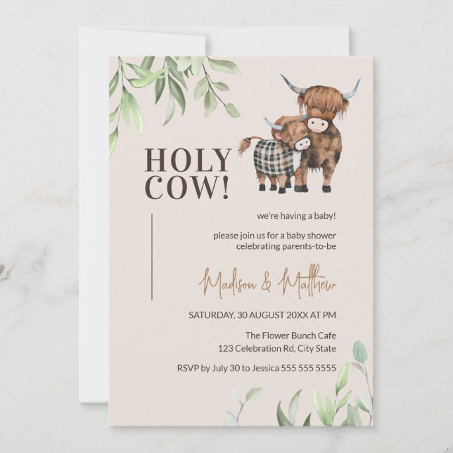 Invitation Baby shower agricole rustique de Holy Cow Greenery (Devant)
