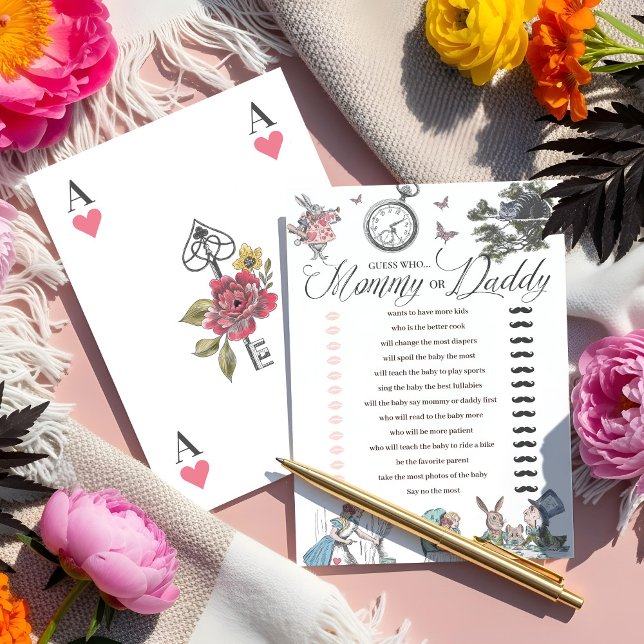 Invitation Baby shower Alice au pays des merveilles Devinez q (Baby Shower Alice in Wonderland Fun Guess Who Game Invitation)