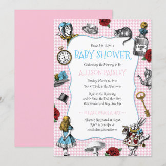 Invitation Baby shower Alice au Wonderland Houndstooth