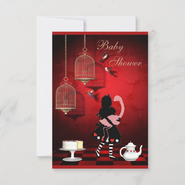 Invitation Baby shower Alice & Flamant rose Birds & Cages (Devant)