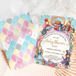 Invitation Baby Shower Alice Folle Chapeautière Reine de Cœur