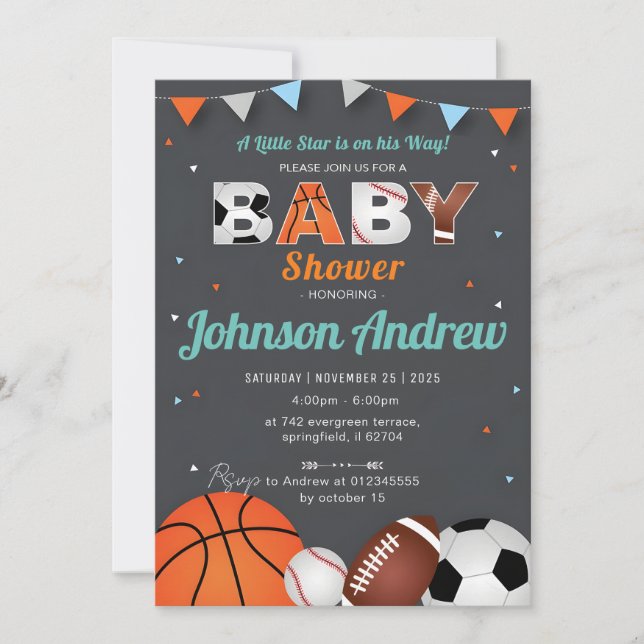 Invitation Baby shower All-Star Sport Simple Personnel (Devant)