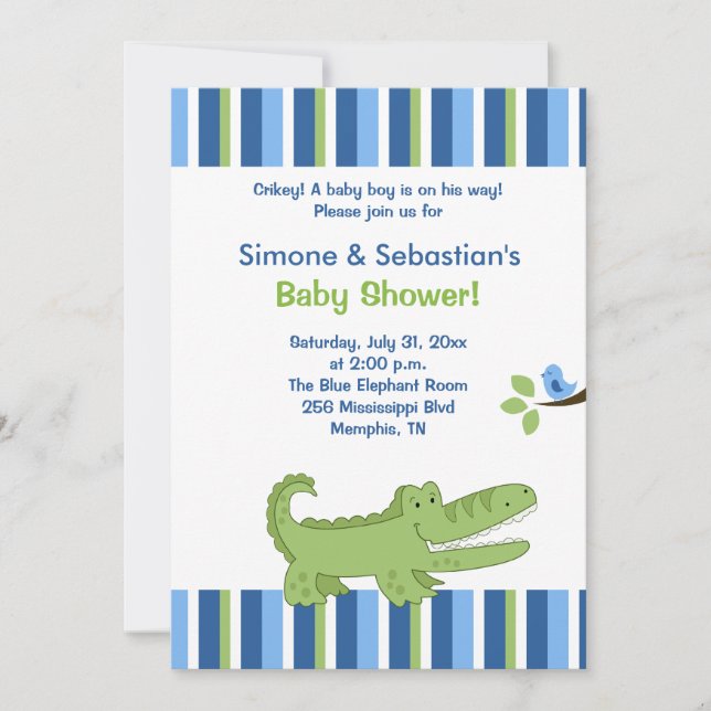 Invitation Baby shower Alligator bleu/vert 5x7 (Devant)