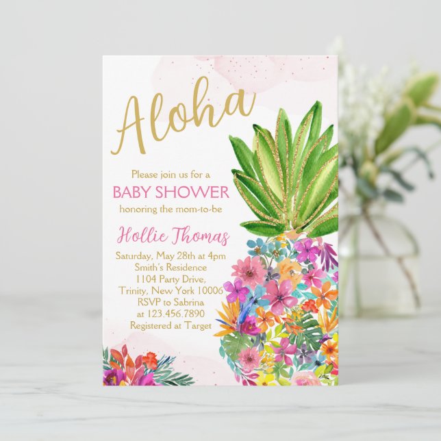 Invitation Baby shower Aloha (Debout devant)