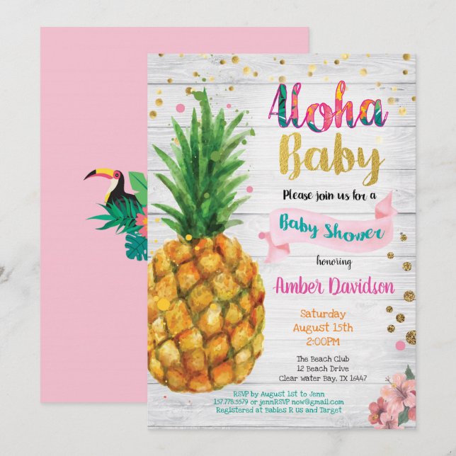 Invitation baby shower Aloha - Été tropical (Devant / Derrière)