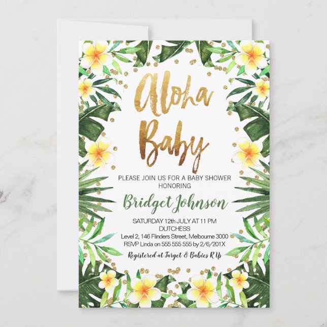Invitation Baby shower Aloha Tropical (Devant)