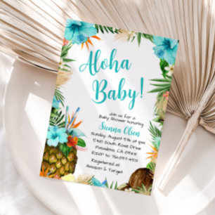 Invitation Baby shower Aloha turquoise, Luau Hawaïen